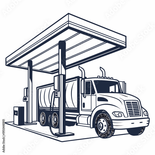 A large truck refueling at a gas station pump