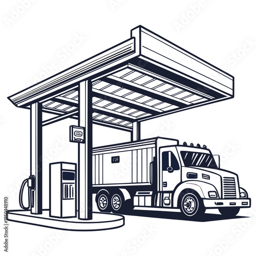 A large truck refueling at a gas station