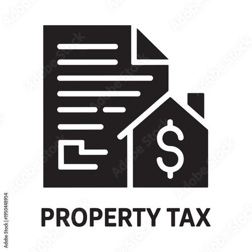 Property tax icon featuring a document and house with a dollar sign