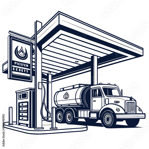 A large tanker truck refueling at a gas station