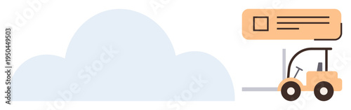 Cloud technology, data storage, logistics, digital transformation, warehouse management, business efficiency. A forklift lifting a storage box towards a cloud icon. Cloud technology and data storage