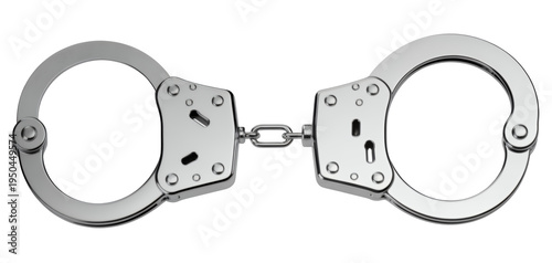 Silver handcuffs metal law enforcement prison isolated on a transparent background