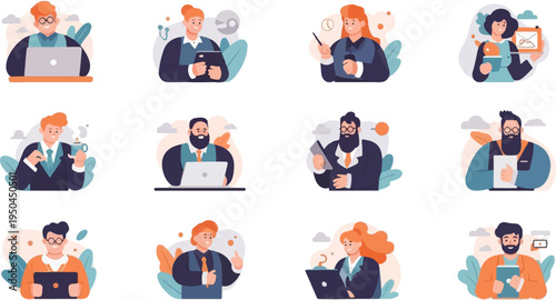 Diverse business professionals in a modern flat design