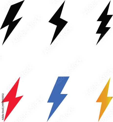 Free Download Lightning Bolt and Energy Icon Set - Modern Charging Symbols for Battery, Power, and Weather Design - GFXLoad