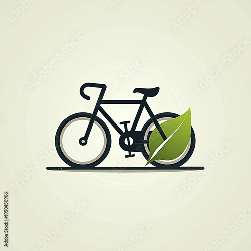eco friendly transport icon with bicycle silhouette and green leaf, sustainable urban mobility concept, green city energy and environment protection on light background