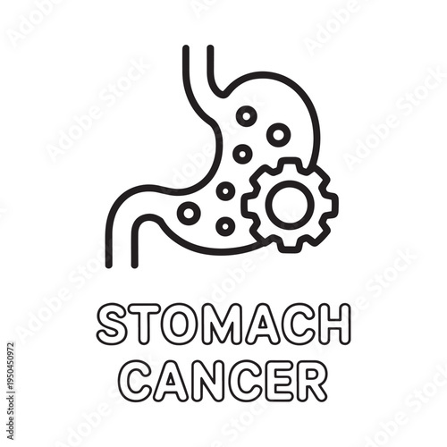 Stomach cancer illustration depicting internal organ and cellular disruption
