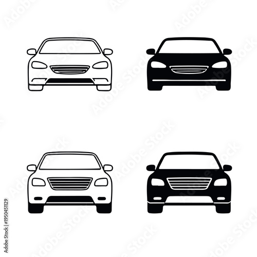 Car front view icons symbolizing automobile vehicle transport driving automotive industry and transportation graphics