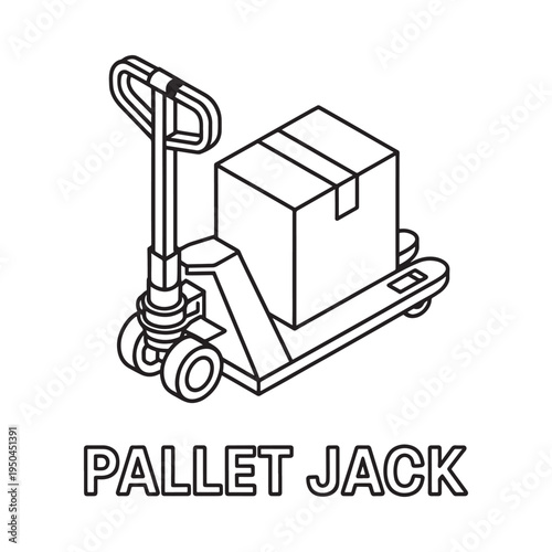 Isometric illustration of a pallet jack transporting a cardboard box