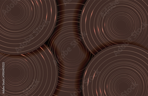 Brown background with golden circles. Minimal geometric brown light background abstract design.Seamless luxury cushioned surface. Cover, poster, flyer. Business background. Vector