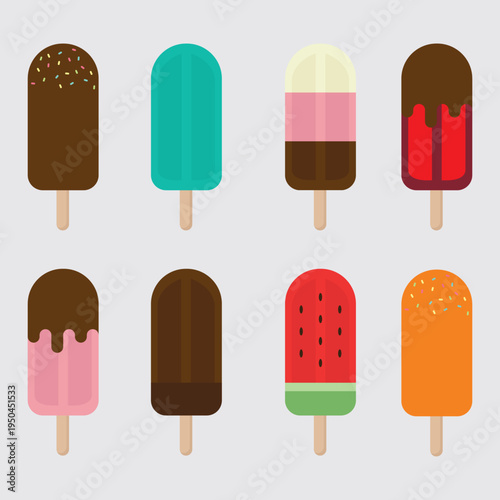 Colorful Flat Design Popsicle and Ice Cream Bar Set