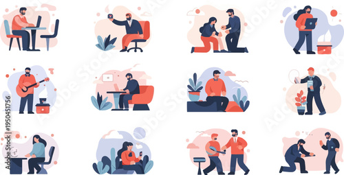 Collage of people engaged in various daily activities and professions