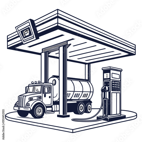 A large truck refueling at a gas station pump