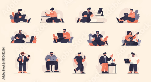 Diverse group of people engaged in various modern activities and hobbies