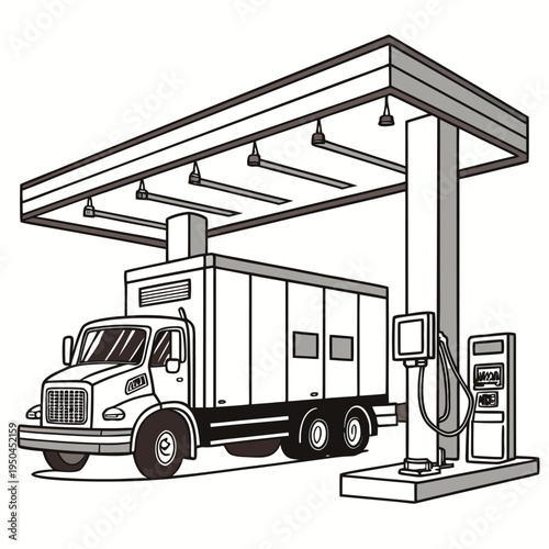 A large truck refueling at a gas station pump