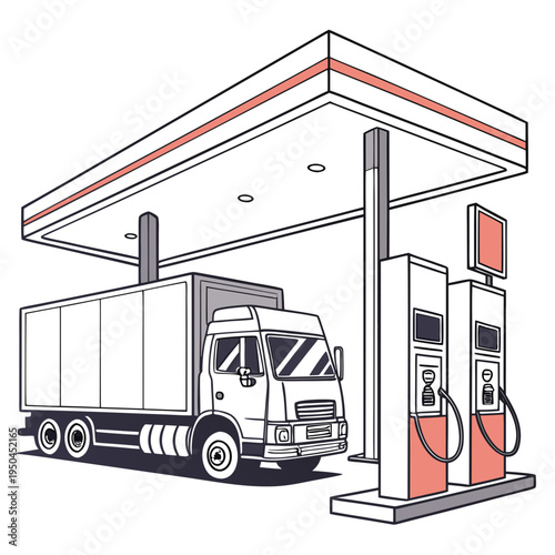 A large truck refueling at a gas station