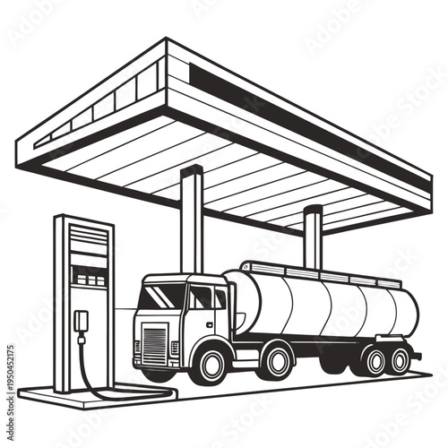 A large tanker truck refueling at a gas station