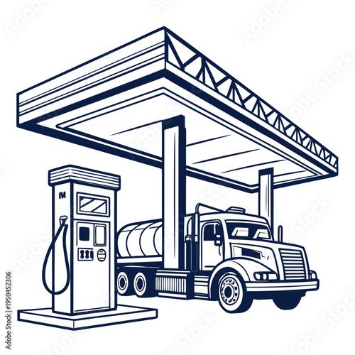 A large truck is refueling at a gas station pump