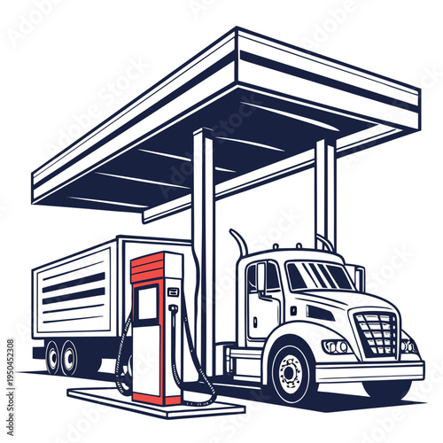 A large truck refueling at a gas station pump