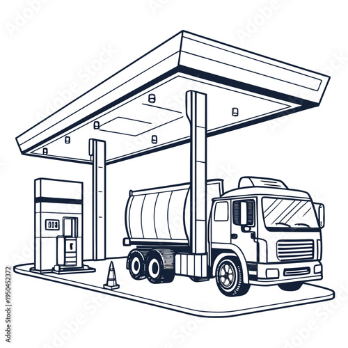 A large truck is parked at a gas station