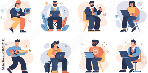 Diverse individuals engaged in various activities, including work and hobbies