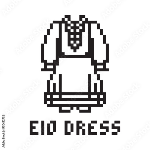 Pixel art illustration of a traditional dirndl dress with text
