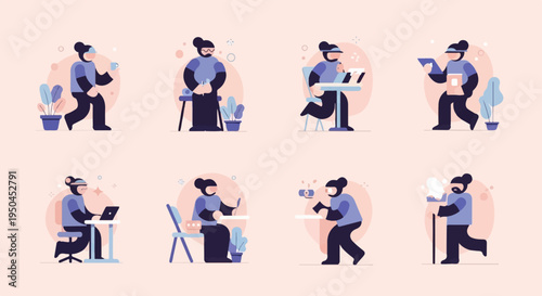 Diverse individuals engage in various activities, work, and leisure