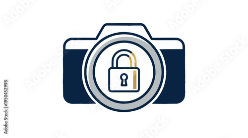 Secure video call icon with padlock camera symbol