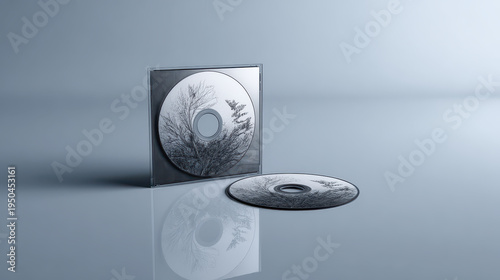 Modern Compact Disc Mockup on Reflective Surface