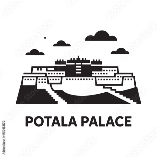 Simplified black and white illustration of the potala palace in tibet