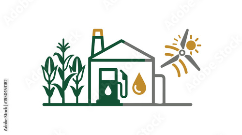 Sustainable biofuel production with corn and renewable energy icon