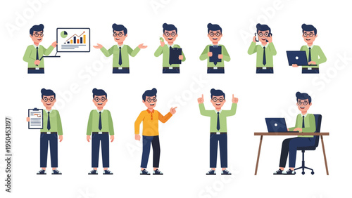 Professional in Action: A dynamic illustration showcases a professional in various work poses, demonstrating versatility and expertise.
