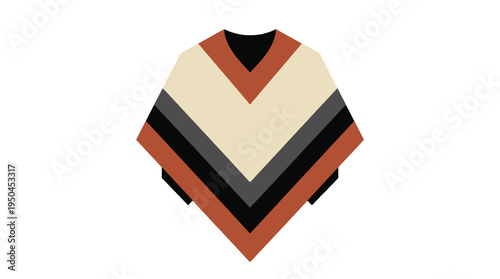 Geometric poncho icon with earthy color palette on white