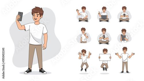 Boy's diverse actions with phone