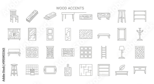  Vector Icons Set of Collection of Minimal Furniture Icons Sketches.