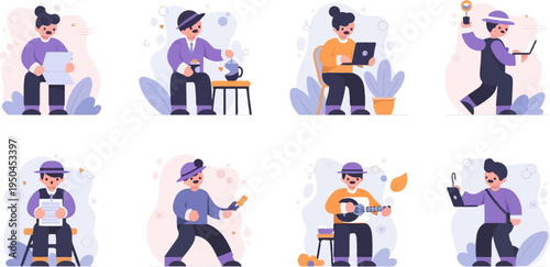 Diverse individuals engaged in various activities, including work, leisure, and creative pursuits