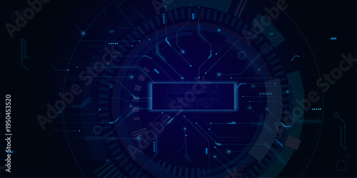 Enter prompt to command AI generate ideas. Futuristic HUD frame on circuit board background. Connected lines with electronic elements.