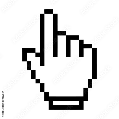 Pixelated vector hand cursor pointing upward in a digital design