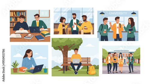 Academic Life: A snapshot of the daily lives of college students, engaged in learning and socialization in diverse settings. Capturing the spirit of knowledge and community