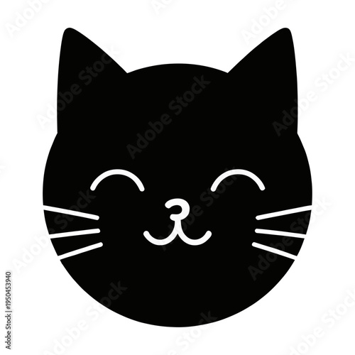 Wallpaper Mural Vector of a smiling cat face with closed eyes and whiskers Torontodigital.ca