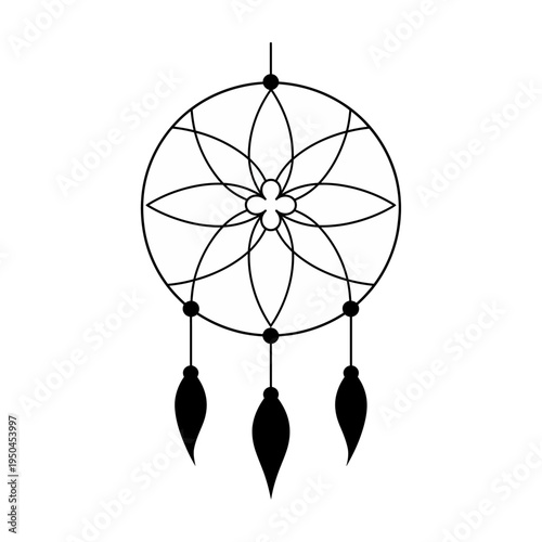 Vector of a dream catcher with hanging feathers on white background