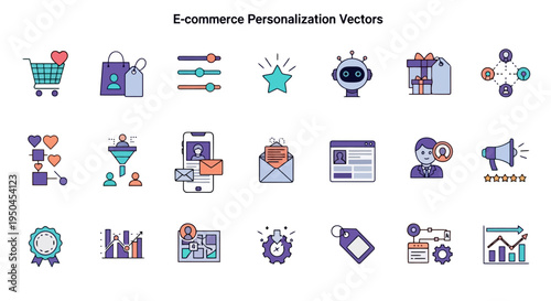  Vector Icons Set of Ecommerce Personalization Vectors Icons for Online Shopping and Customer Experience.
