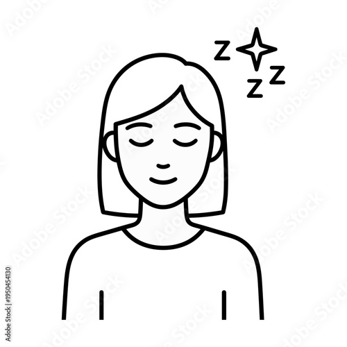 Vector of a woman sleeping with zzz symbols representing restful sleep