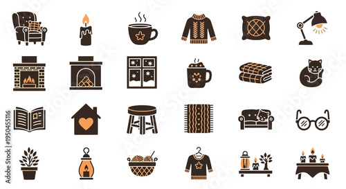  Vector Icons Set of Vintage style household objects collection collage.