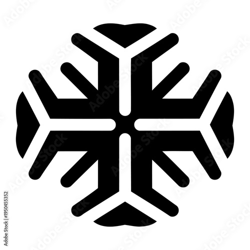 Minimalist black geometric icon with symmetrical cross and snowflake design for modern branding and logo design.