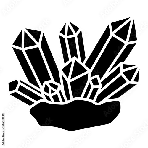 Black crystal cluster icon representing mineralogy, spiritual healing, and natural geological formations for graphic design and branding.