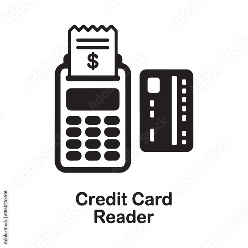 Simple icon depicting a pos terminal credit card and receipt