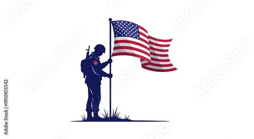 A soldier in silhouette stands proudly next to a waving American flag, symbolizing patriotism and military service honor on National Vietnam War Veterans Day