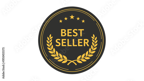 Best Seller Badge - A Golden Laurel Wreath and Stars Emblem Signifying Top Product Achievement and Popularity, Perfect for Retail and Marketing Campaigns