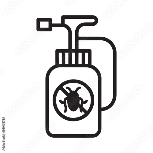 Simple black and white line drawing of a spray bottle with insect warning