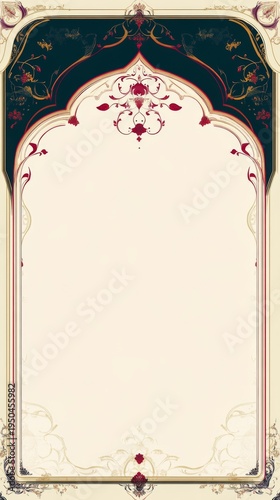 Traditional Mughal Wedding Card Design, Invitation template with place for text. Beautiful had painted template
